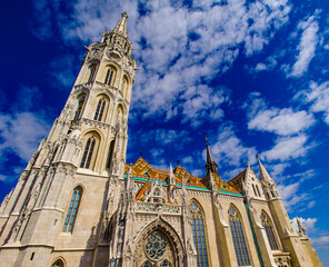 Obraz premium It's View of the Matthias Church, built at the heart of Buda's Castle District.