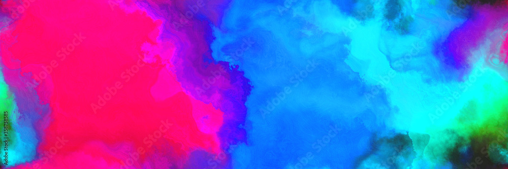 Poster abstract watercolor background with watercolor paint with dodger blue, deep pink and blue violet col