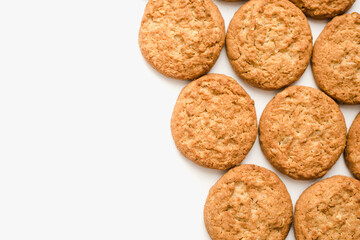 oatmeal cookies on white background, confectionery