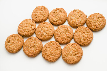 oatmeal cookies on white background, confectionery