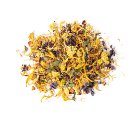 Heap of Dried Yellow Flowers Isolated on White background