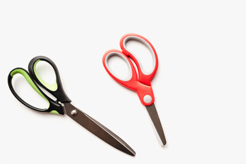 stationery scissors on a white background, stationery scissors with plastic handle