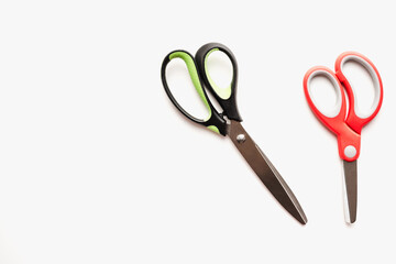 stationery scissors on a white background, stationery scissors with plastic handle