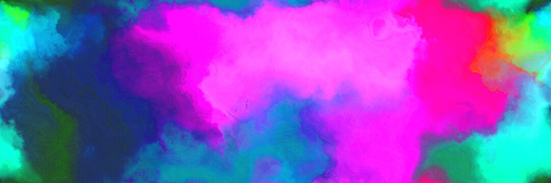 abstract watercolor background with watercolor paint with neon fuchsia, dark slate blue and turquoise colors. can be used as background texture or graphic element © Eigens