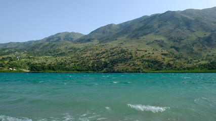 Fototapeta na wymiar landscape overlooking a beautiful lake in crete in greece