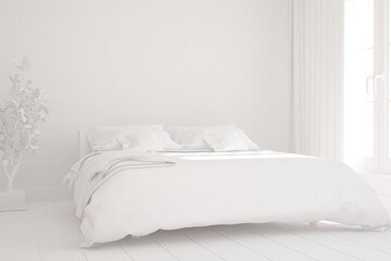 modern white bedroom interior design. 3D illustration