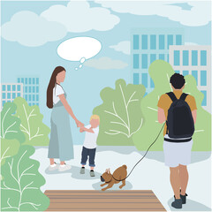 vector illustration people walk in the park
