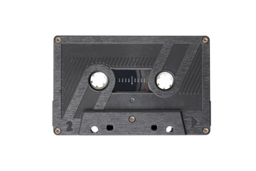 old retro audio cassette for a tape recorder, isolated on white background, vintage 80's music concept, music from yesteryear