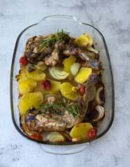 Organic chicken drumstick with baked potatoes