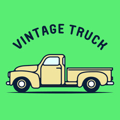 One thin line, flat vintage retro truck logo, vector illustration