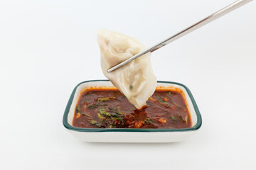 Steamed dumpling on white background