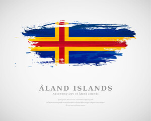 Happy autonomy day of Aland Islands with artistic watercolor country flag background