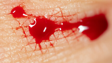 Close-up of blood from a wound on a human skin.
