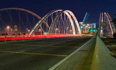 road and bridge at night