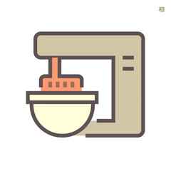 Dough kneading machine in food processing vector icon design on white background, 64x64 pixel perfect and editable stroke.