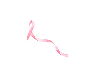 Watercolor hand drawn illustration of a pink ribbon. Symbol of the fight against breast cancer. Isolated on white background.