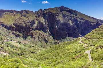 Green Highland and mountain road, Tenerife, Canary islands, Spain
