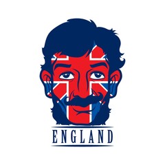 double exposure of uk flag and man label