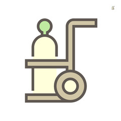 Oxygen gas tank and trolley vector icon design, 64x64 pixel perfect and editable stroke.