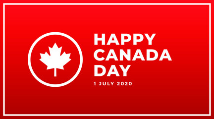 Happy Canada day 1 July 2020 modern banner, sign, design concept, cover, greeting card with white text and white Canadian maple leaf on a  red background. 