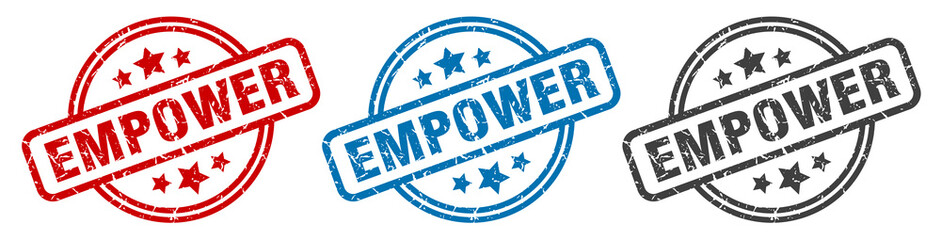 empower stamp. empower round isolated sign. empower label set