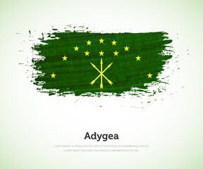 National day of Adygea country. Abstract flag in shape of paint brush stroke with shiny colored background