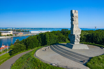 Aerial view of Westerplatte Monument in memory of the Polish defenders. The Battle of Westerplatte...