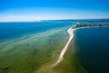 Rewa, Poland. Aerial view of Isthmus Rewski in summer at the Baltic Sea in Rewa, Pomeranian voivodship, Poland.