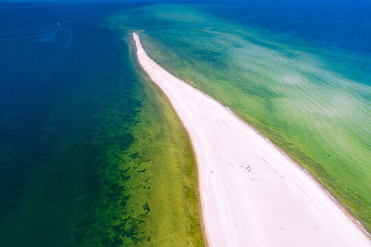 Rewa, Poland. Aerial view of Isthmus Rewski in summer at the Baltic Sea in Rewa, Pomeranian voivodship, Poland.