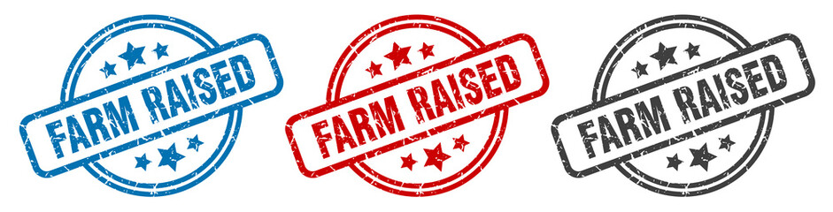 farm raised stamp. farm raised round isolated sign. farm raised label set