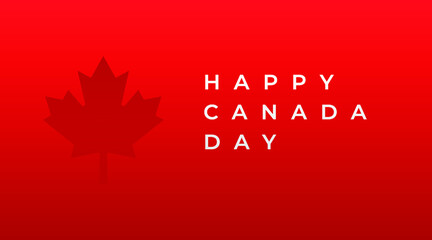 Happy Canada day modern banner, sign, design concept, cover, greeting card with white text and red Canadian maple leaf on a red background. 
