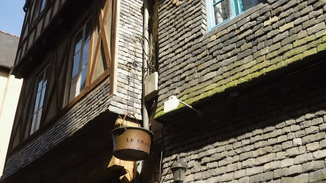 MORLAIX, FRANCE - APRIL 05, 2018: streets and beautiful colombage houses of famous city Morlaix, Brittany, France
