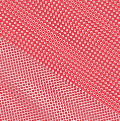 red background vwith white squares