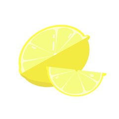 Fresh lemon fruits. Lemon vector illustration. Hole and sliced on pieces lemons. Lemon logo or icon.