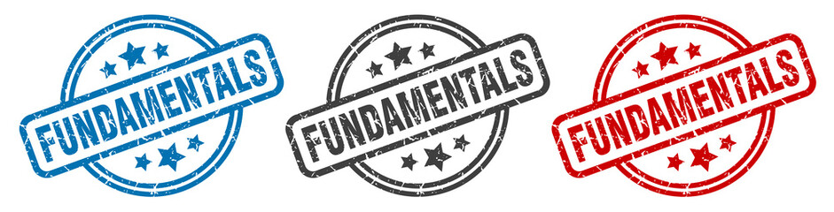 fundamentals stamp. fundamentals round isolated sign. fundamentals label set