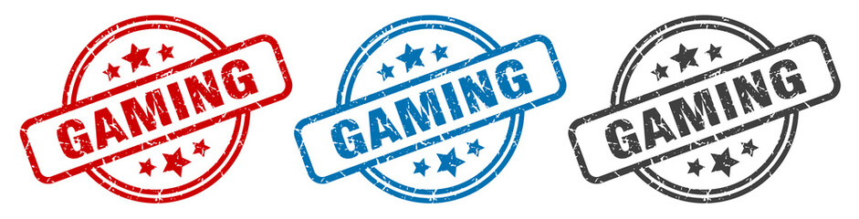 gaming stamp. gaming round isolated sign. gaming label set