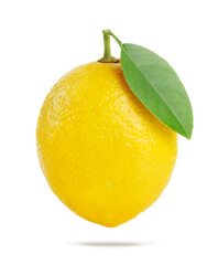 ripe yellow lemon with leaf isolated on white background