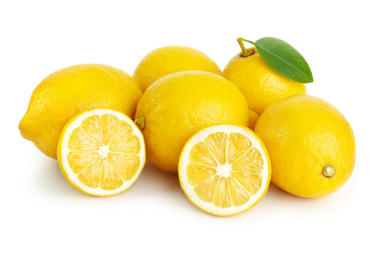 heap of fresh lemon and lemon slices isolated on white background