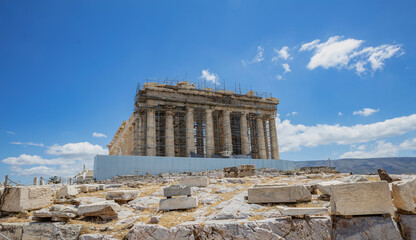 Fototapeta premium Athens, Greece. Parthenon temple on Acropolis hill, bright spring day.