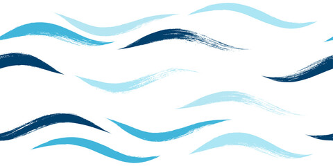 Seamless Wave Pattern, Hand drawn water sea modern vector background. Wavy beach brush stroke, curly grunge paint lines, watercolor illustration