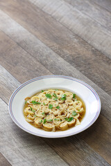 austrian and south germany sliced pancake soup, frittatensuppe, pfannkuchensuppe