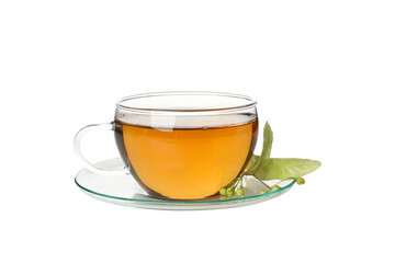 Cup of linden tea isolated on white background