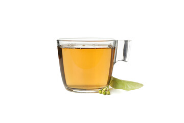 Cup of linden tea isolated on white background