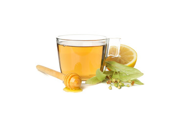 Composition of linden tea isolated on white background