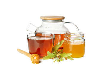 Composition with linden tea isolated on white background