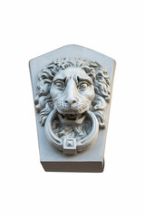 gypsum sculpture lion head to decorate the facade of the building isolated on a white background