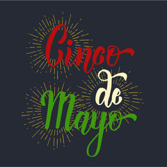 Obraz premium Cinco de Mayo hand made lettering. Vector color vintage illustration on black