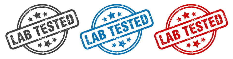 lab tested stamp. lab tested round isolated sign. lab tested label set © Aquir