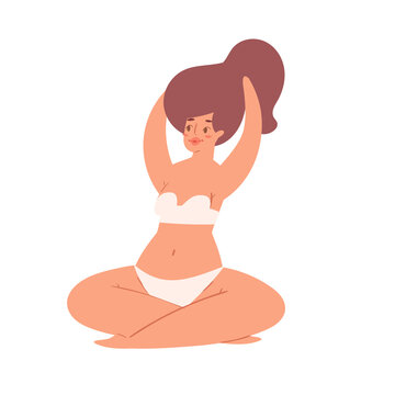 Attractive plus size woman. Body positive concept with beautiful overweight girl in different poses. Love yourself, acceptance feminism movement. Vector trendy illustration, print, poster, card