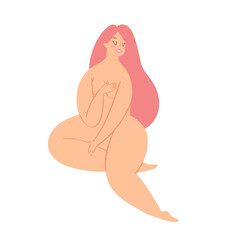 Attractive plus size woman. Body positive concept with beautiful overweight girl in different poses. Love yourself, acceptance feminism movement. Vector trendy illustration, print, poster, card